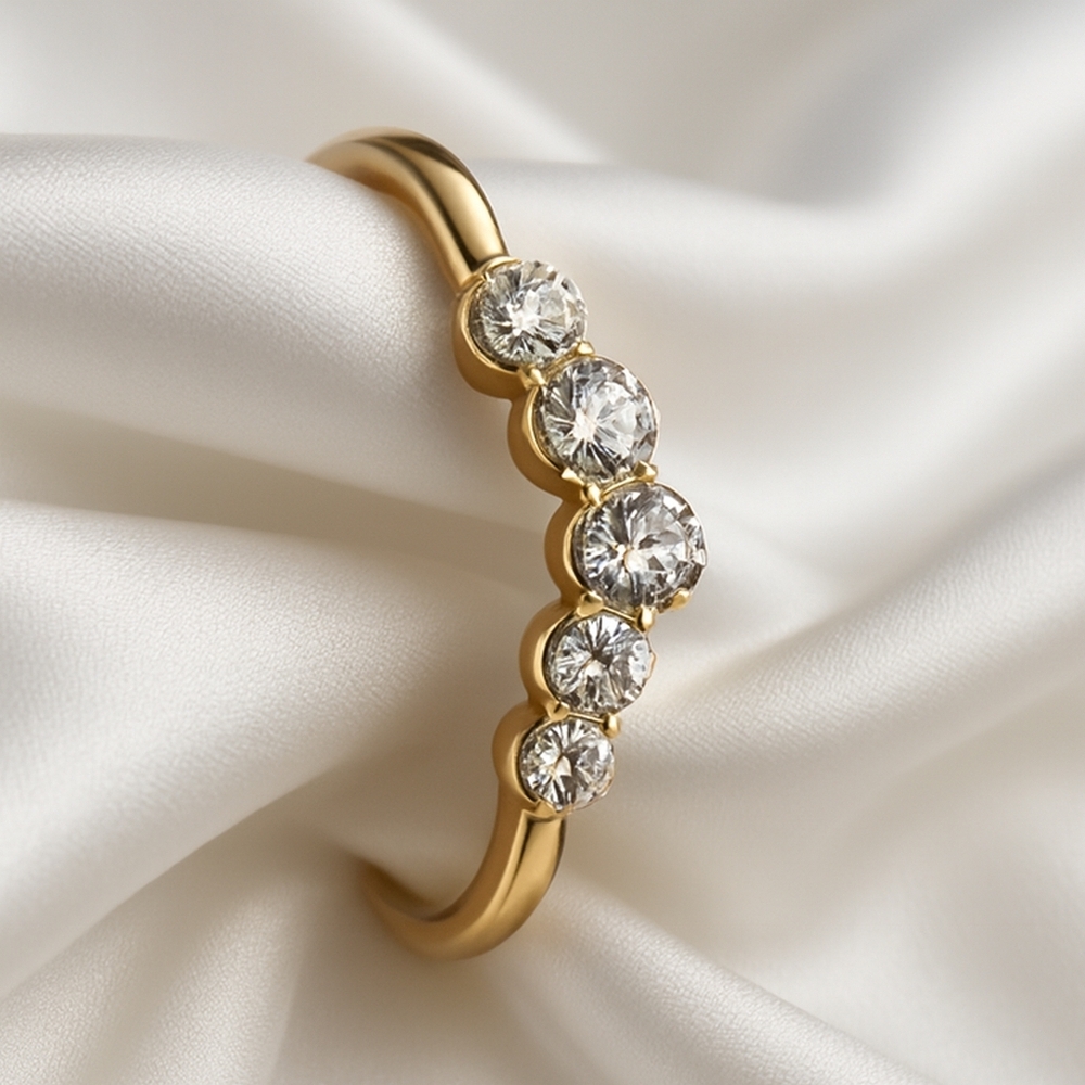 Five-Stone Gold Wave Ring – Elegant Jewelry Prong-Set Gemstone Band for Women